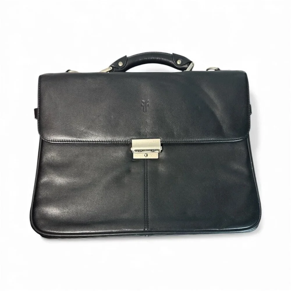 Frye Leather Briefcase Messenger Bag Black Laptop Corporate Quiet Luxury Unisex